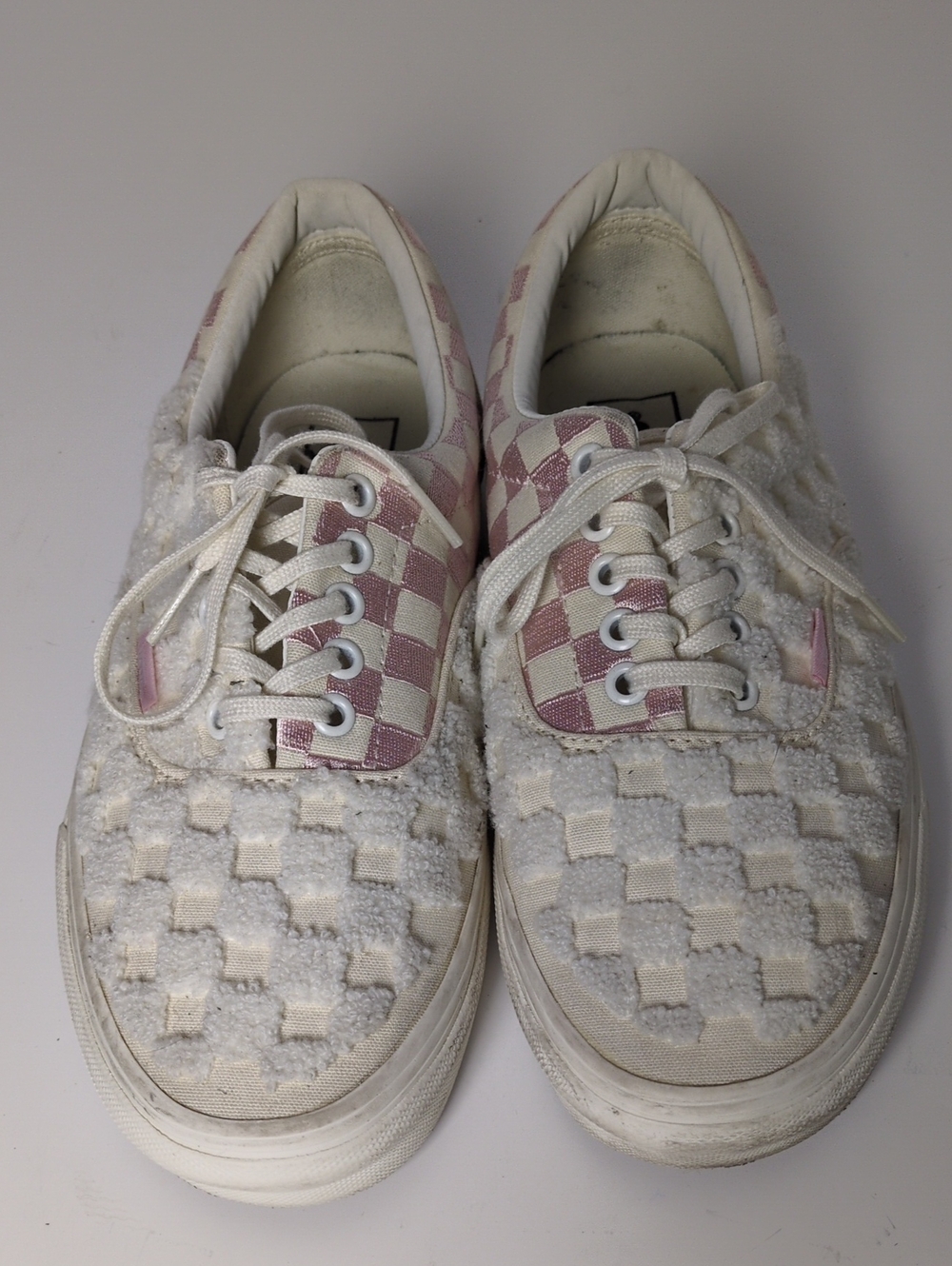 Vans Era Sherpa Chenille Checkerboard Pink White Sneakers Women 9.5 Men 8.0
